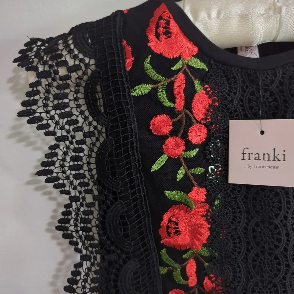 Frankie By‎ Francesca NWT Youth 7 Top W Lace Trim Flower Embroidery Gorgeous